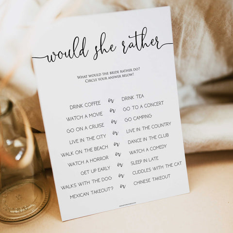 minimalist bridal shower games, would she rather, bridal shower games bundle, printable bridal games, bridal shower games, how knows the bridal, top bridal shower games