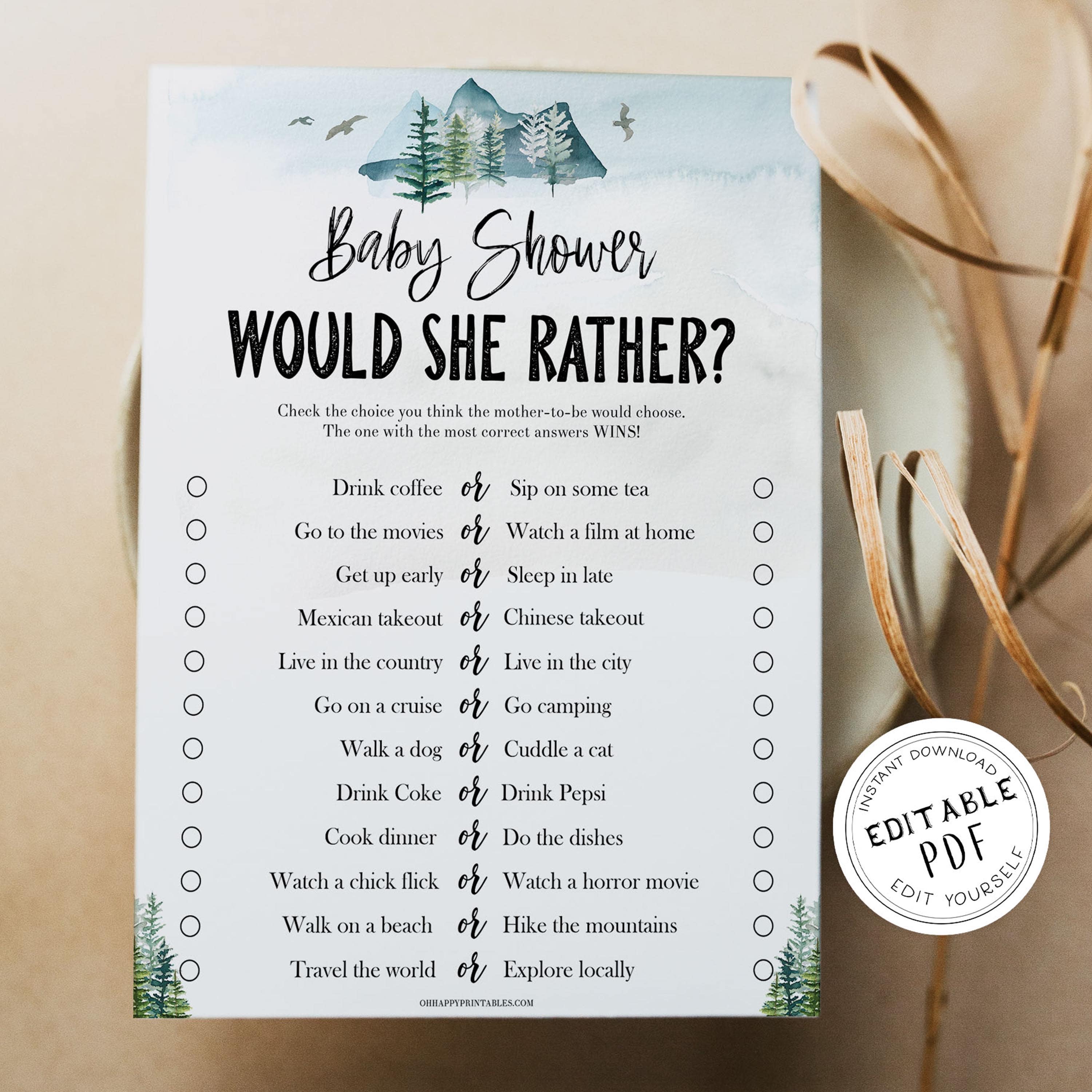 editable would she rather baby game, Printable baby shower games, adventure awaits baby games, baby shower games, fun baby shower ideas, top baby shower ideas, adventure awaits baby shower, baby shower games, fun adventure baby shower ideas