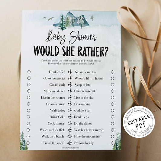 editable would she rather baby game, Printable baby shower games, adventure awaits baby games, baby shower games, fun baby shower ideas, top baby shower ideas, adventure awaits baby shower, baby shower games, fun adventure baby shower ideas