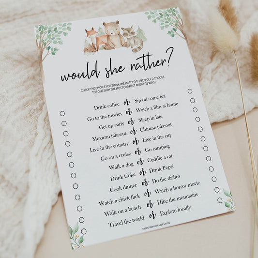 would she rather baby game, Printable baby shower games, woodland animals baby games, baby shower games, fun baby shower ideas, top baby shower ideas, woodland baby shower, baby shower games, fun woodland animals baby shower ideas
