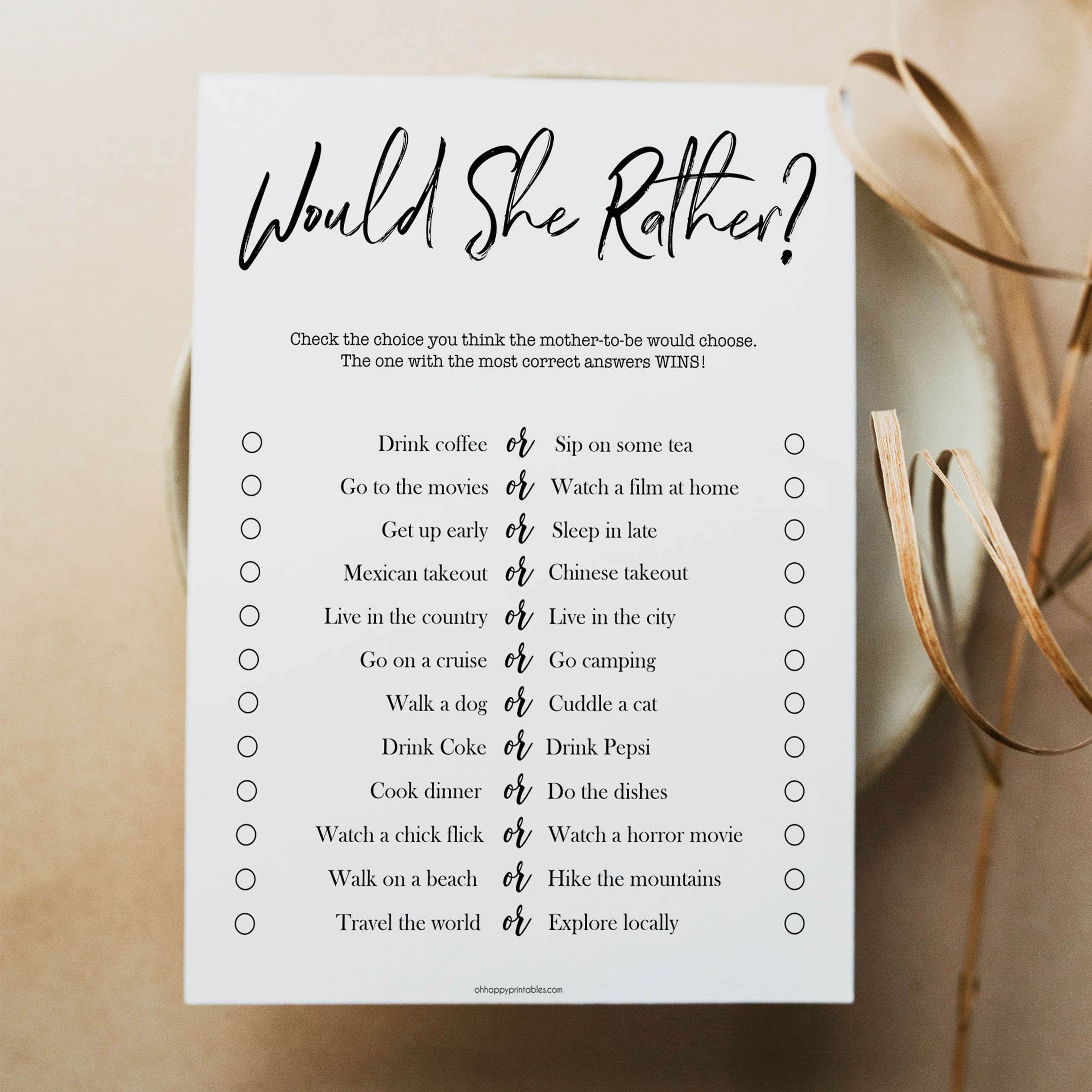 would she rather baby shower, printable baby shower games, fun baby games, fun baby shower ideas